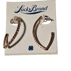 Lucky Brand Rose Gold Tone Crystal Embellished Earrings Elegant Fashion Jewelry
